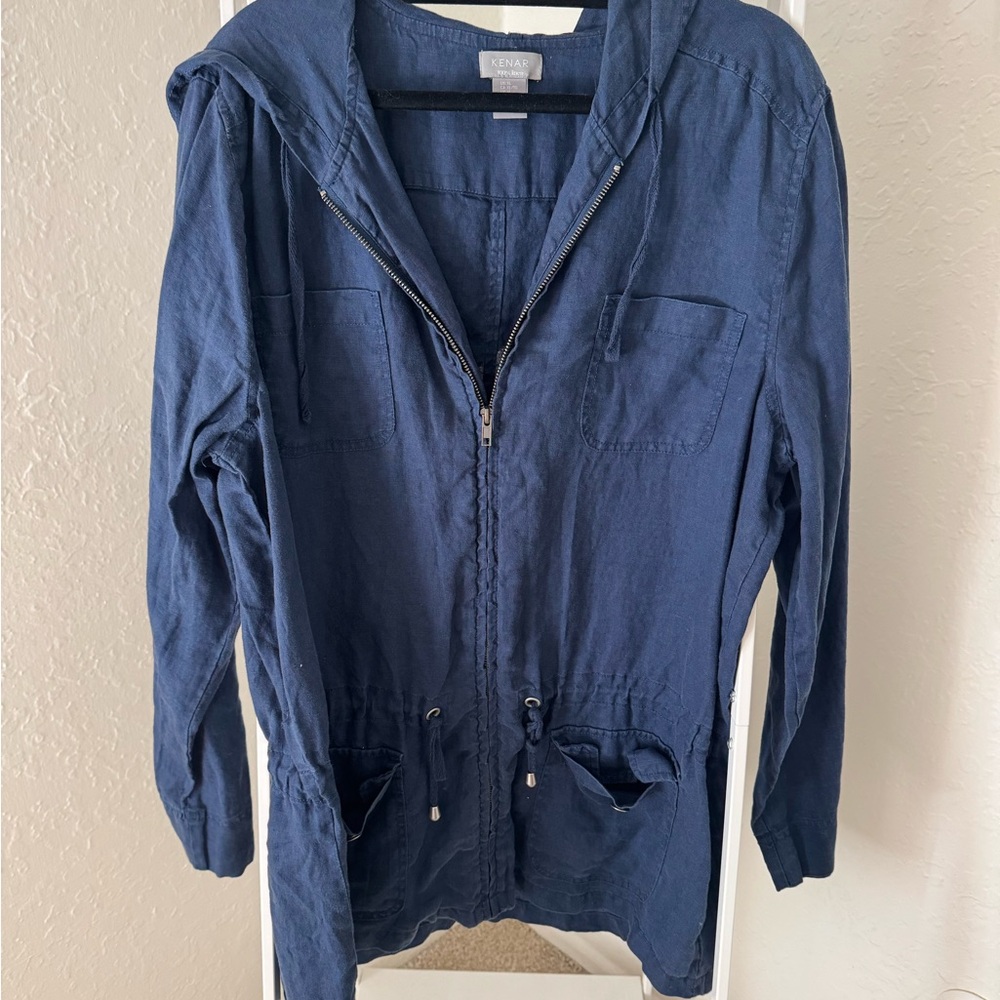 KENAR navy utility linen jacket